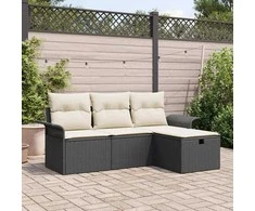 Sodo Sofų Rinkinys 4 pcs Juoda ir kreminė Poli ratanas