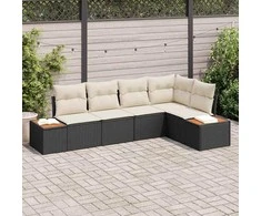 Sodo Sofų Rinkinys 5 pcs Juoda ir kreminė Poli ratanas