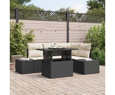 Sofa Sodo Sofų Rinkinys 5 pcs Juoda ir kreminė poliratanas