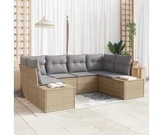 Sodo Sofų Rinkinys 6 pcs Bežinė ir šviesiai pilka Poli ratanas