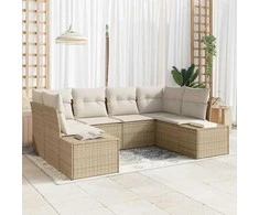Sodo Sofų Rinkinys 6 pcs Bežinė ir kreminė Poli ratanas