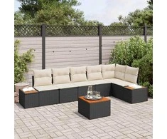 Sodo Sofų Rinkinys 6 pcs Juoda ir kreminė Poliratanas