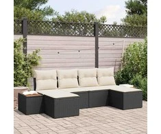 Sodo Sofų Rinkinys 6 pcs Juoda ir kreminė Poli ratanas