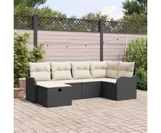 Sodo Sofų Rinkinys 6 pcs Juoda ir kreminė Poli ratanas