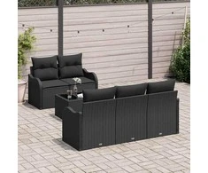Sodo Sofų Rinkinys 6 pcs Juoda Poli ratanas, plienas ir stiklas