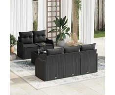 Sodo Sofų Rinkinys 6 pcs Juoda Poli ratanas, plienas ir stiklas