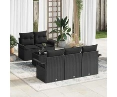 Sodo Sofų Rinkinys 6 pcs Juoda Poli ratanas, plienas ir stiklas