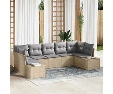 Sodo Sofų Rinkinys 7 pcs Bežinė ir šviesiai pilka Poli ratanas