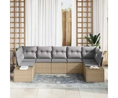 Sodo Sofų Rinkinys 7 pcs Bežinė ir šviesiai pilka Poli ratanas