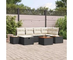Sodo Sofų Rinkinys 7 pcs Juoda 55 x 62 x 69 cm Poli ratanas