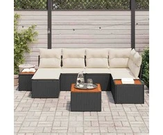 Sodo Sofų Rinkinys 7 pcs Juoda ir kreminė Poliratanas