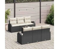 Sodo Sofų Rinkinys 7 pcs Juoda ir kreminė poliratanas