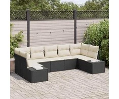 Sodo Sofų Rinkinys 7 pcs Juoda ir kreminė Poli ratanas
