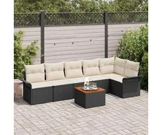 Sodo Sofų Rinkinys 7 pcs Juoda ir kreminė poliratanas