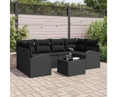Sodo Sofų Rinkinys su saugykla 7 pcs Juoda poliratanas
