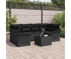 Sodo Sofų Rinkinys 7 pcs Juoda 55 x 55 x 37 cm poliratanas