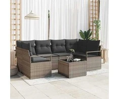 Sodo Sofų Rinkinys 7 pcs Pilka Poli ratanas, plienas ir stiklas