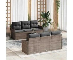 Sodo Sofų Rinkinys 7 pcs Pilka Poli Ratanas, Plienas ir Stiklas