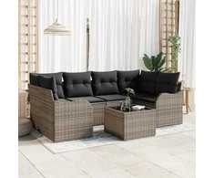 Sodo Sofų Rinkinys 7 pcs Pilka Poli ratanas, plienas ir stiklas