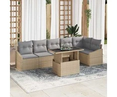 Sodo Sofų Rinkinys 7 pcs smėlio ir šviesiai pilkos spalvos