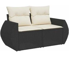 Sodo Sofų Rinkinys 8 pcs Juoda ir kreminė poliratanas
