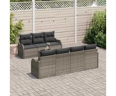Sodo Sofų Rinkinys 8 pcs Pilka Poli Ratanas, Plienas ir Stiklas