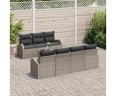 Sodo Sofų Rinkinys 8 pcs Pilka Poli ratanas, plienas ir stiklas