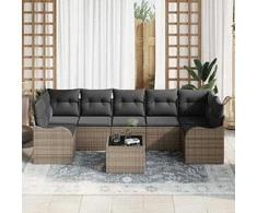 Sodo Sofų Rinkinys 8 pcs Pilka Poli Ratanas, Plienas ir Stiklas