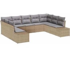 Sodo Sofų Rinkinys 9 pcs Bežinė ir šviesiai pilka Poliratanas