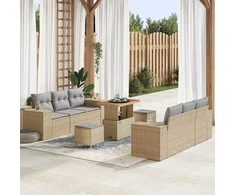 Sodo Sofų Rinkinys 9 pcs Bežinė ir šviesiai pilka Poli ratanas