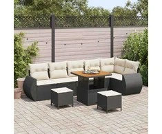 Sodo Sofų Rinkinys 9 pcs Juoda ir kreminė Poli ratanas