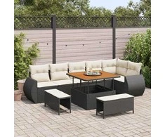 Sodo Sofų Rinkinys 9 pcs Juoda ir kreminė Poli ratanas