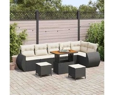 Sodo Sofų Rinkinys 9 pcs Juoda ir kreminė Poli ratanas