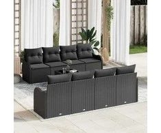 Sodo Sofų Rinkinys 9 pcs Juoda Poli Ratanas, Plienas ir Stiklas