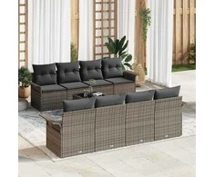 Sodo Sofų Rinkinys 9 pcs Pilka 55 x 55 x 37 cm poliratanas