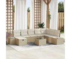 Sofa Sodo Sofų Rinkinys 9 pcs Smėlio 55 x 62 x 69 cm Poli ratanas