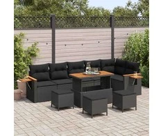 Sodo Sofų Rinkinys su pagalve 10 pcs Juoda