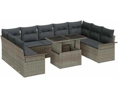 Sodo Sofų Rinkinys su pagalve 10 pcs Pilka Poli ratanas