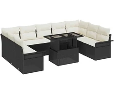Sofa Sodo Sofų Rinkinys su pagalve 10 pcs Juoda Poli ratanas