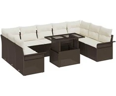 Sodo Sofų Rinkinys su pagalve 10 pcs Ruda Poli ratanas