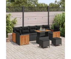Sodo Sofų Rinkinys su pagalve 10 pcs Juoda