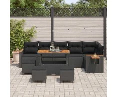 Sodo Sofų Rinkinys su pagalve 10 pcs Juoda
