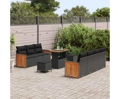 Sodo Sofų Rinkinys su pagalve 10 pcs Juoda