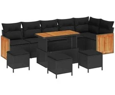 Sodo Sofų Rinkinys su pagalve 10 pcs Juoda