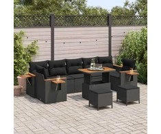 Sodo Sofų Rinkinys su pagalve 10 pcs Juoda