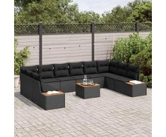 Sodo Sofų Rinkinys su pagalve 10 pcs Juoda Poliratanas