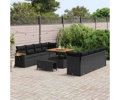 Sofa Sodo Sofų Rinkinys su pagalve 11 pcs Juoda