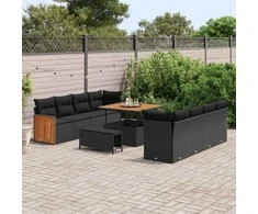 Sodo Sofų Rinkinys su pagalve 11 pcs Juoda