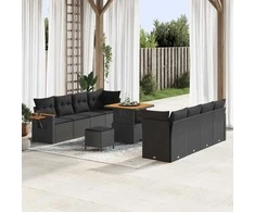 Sodo Sofų Rinkinys su pagalve 11 pcs Juoda
