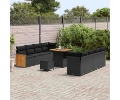 Sodo Sofų Rinkinys su pagalve 11 pcs Juoda